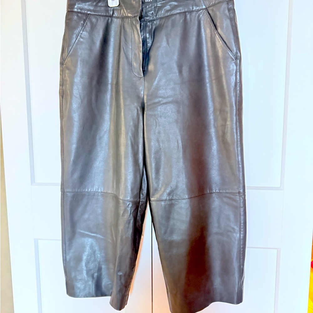 DKNY Dark Gray Genuine Leather Pants